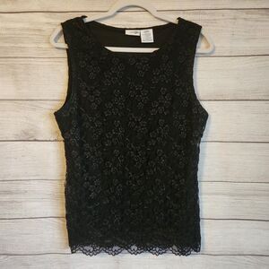 90s East 5th Large Black Lace Sleeveless Blouse Y2K Fairygoth